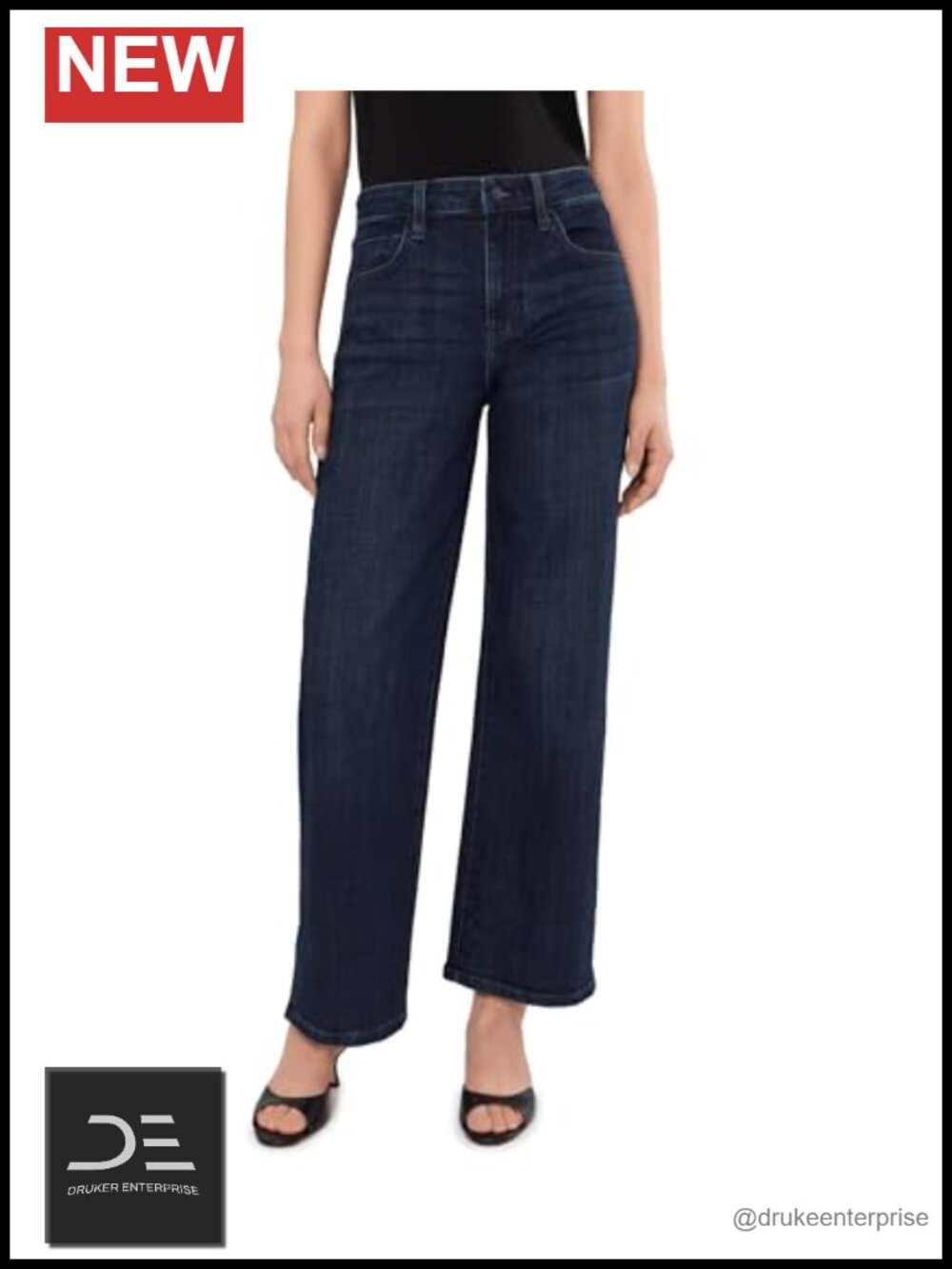 Stretch Crosshatch Wide Leg Jeans Mid-Rise 54% Cotton 25% Lyocell